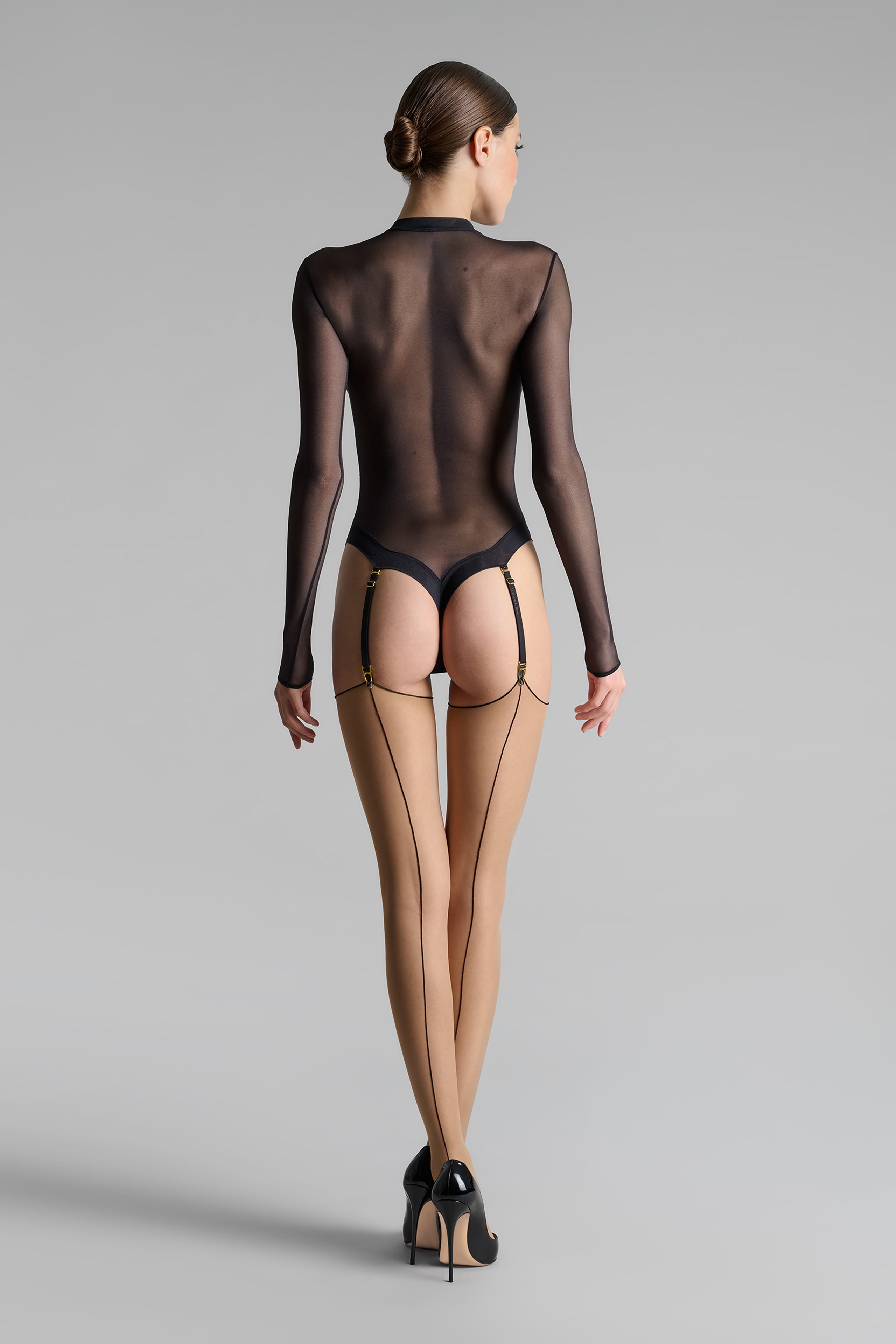 Halterlose strümpfe mit naht und eingerolltem saum 20D - Legwear