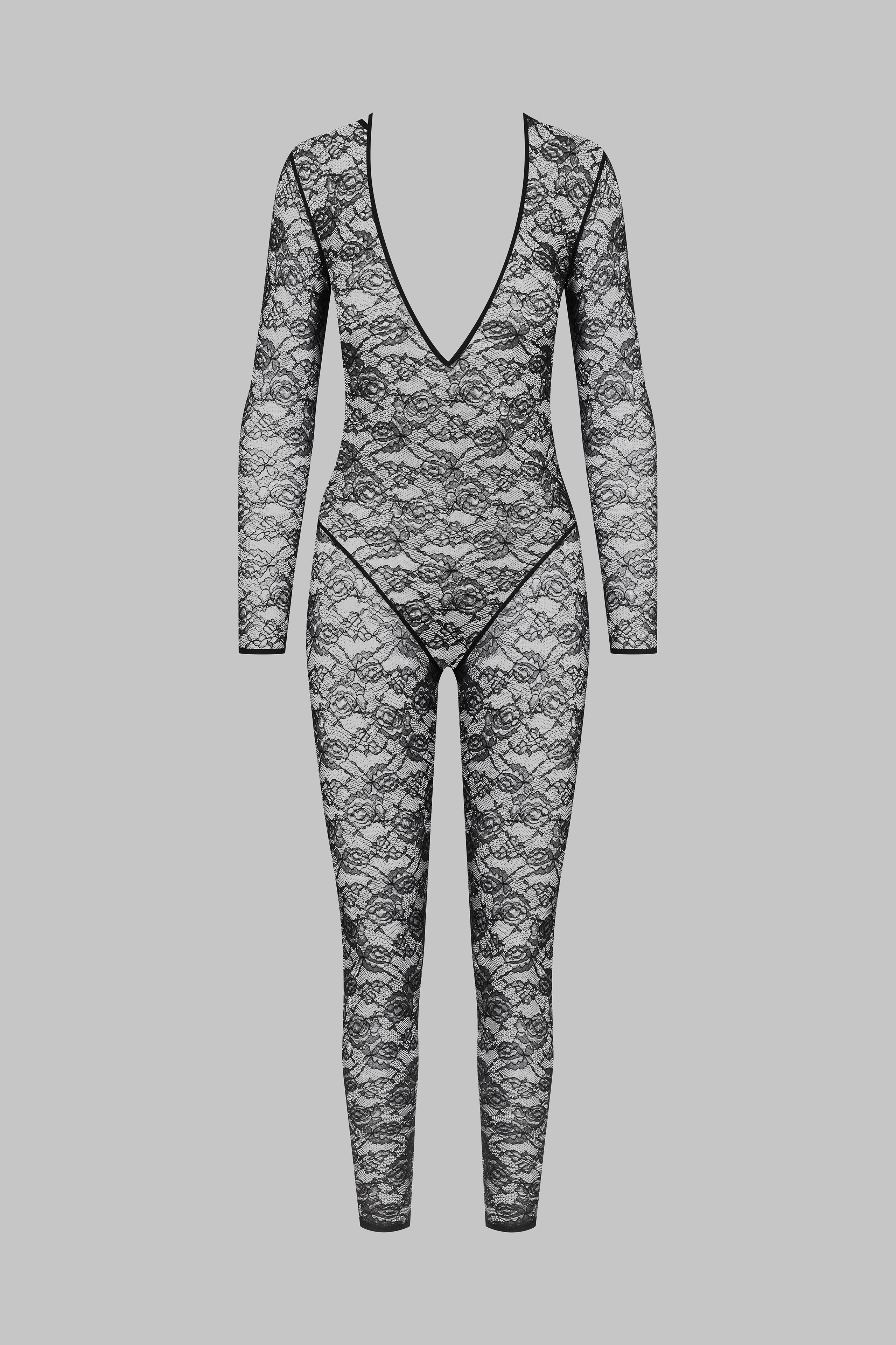 Langärmliger Jumpsuit mit V-Ausschnitt - Flashback