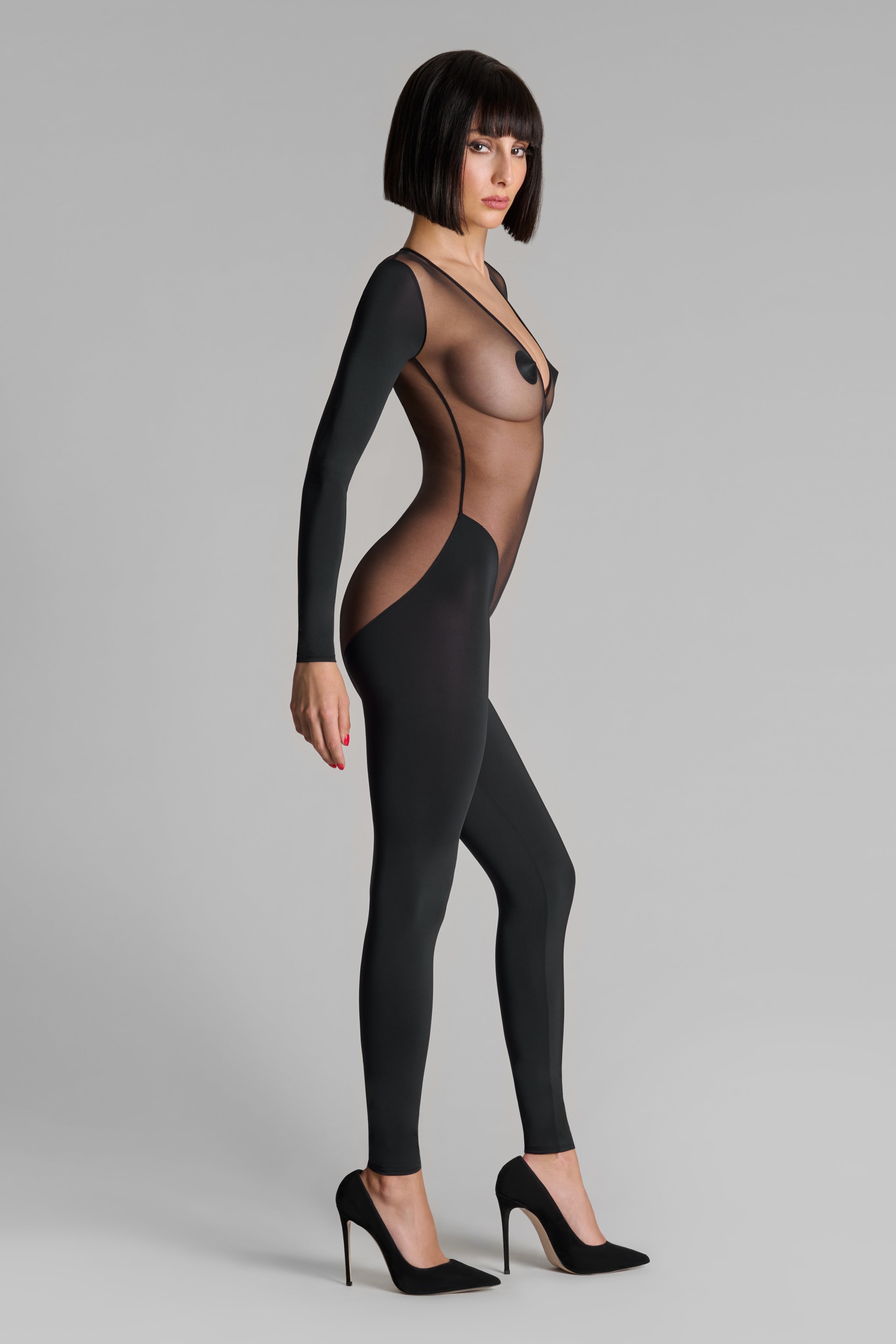 Langarm-Catsuit mit transparentem Rücken - Pure Tentation