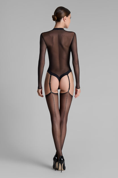 Geschnittene, gerollte Strümpfe mit Nähten aus Lurex 20D - Schwarz/Silber - Legwear