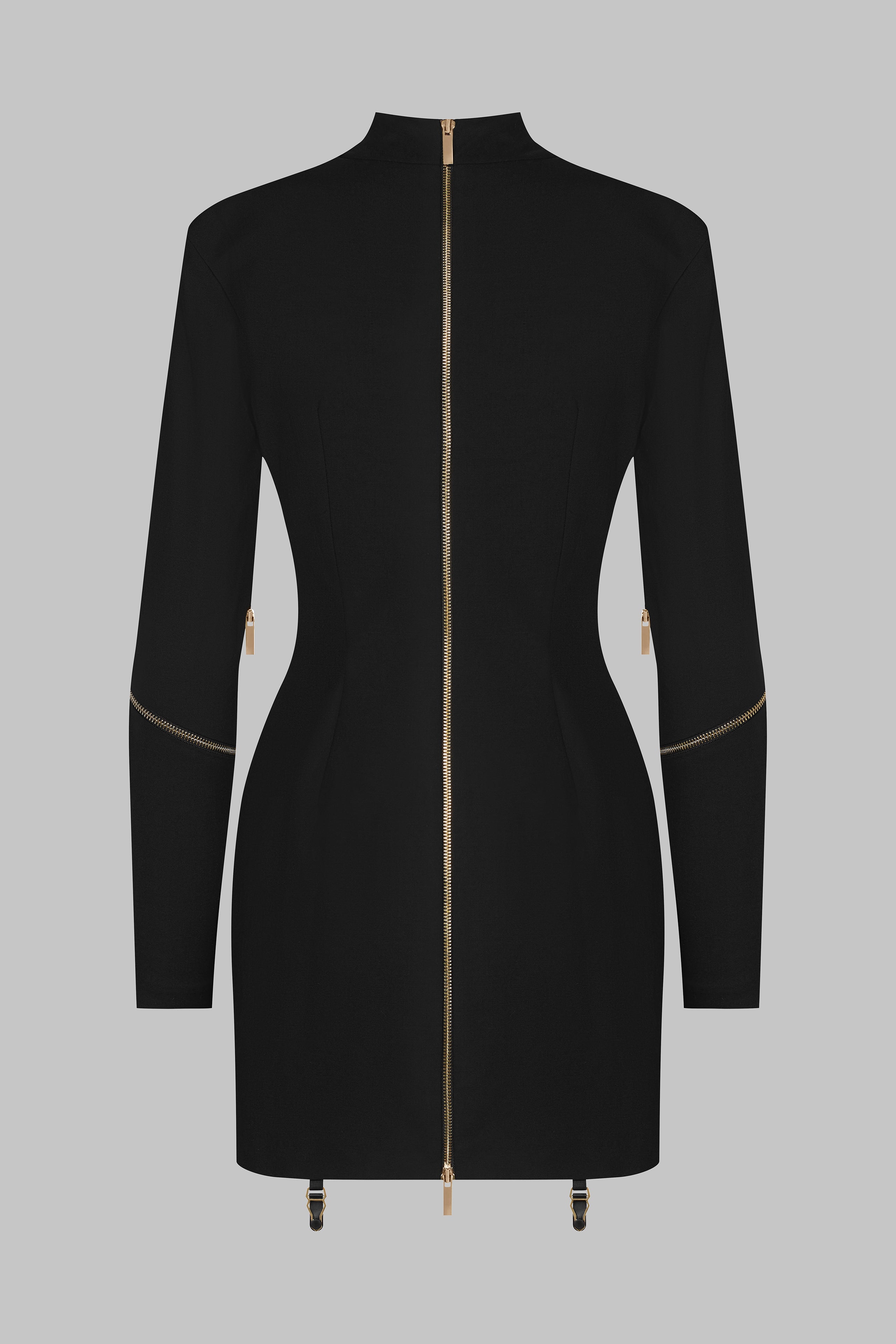 018 - Kurzes Kleid aus Wolle mit Reißverschluss und langen Ärmeln
