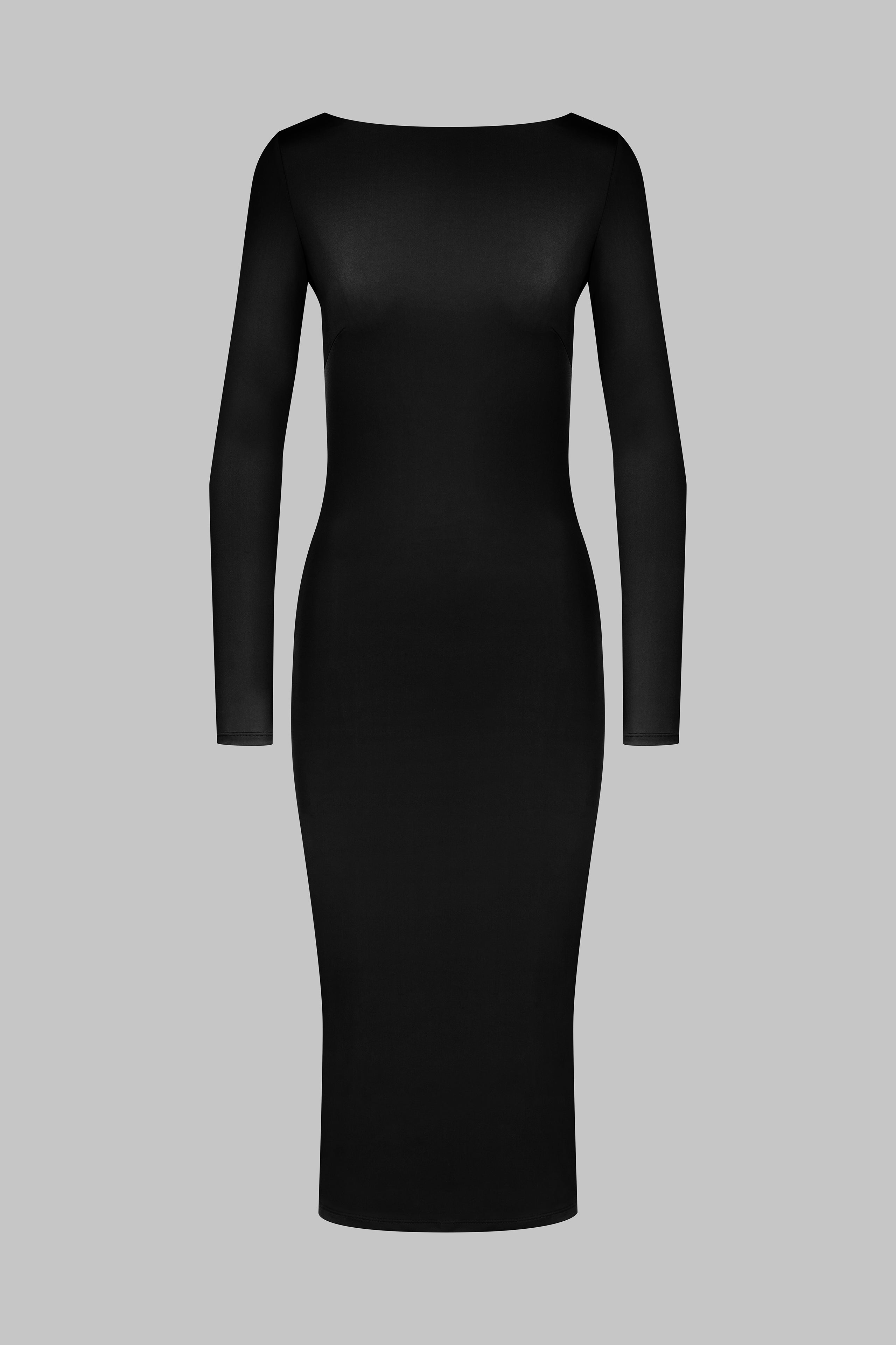 019 - Stretchiges, rückenfreies Midi-Kleid mit langen Ärmeln