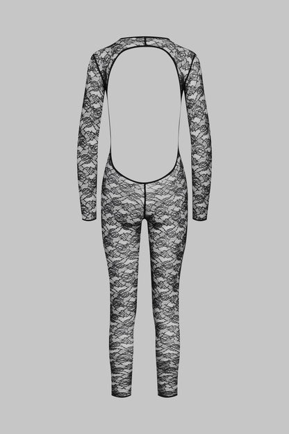 Langärmliger Jumpsuit mit offenem Rücken - Flashback