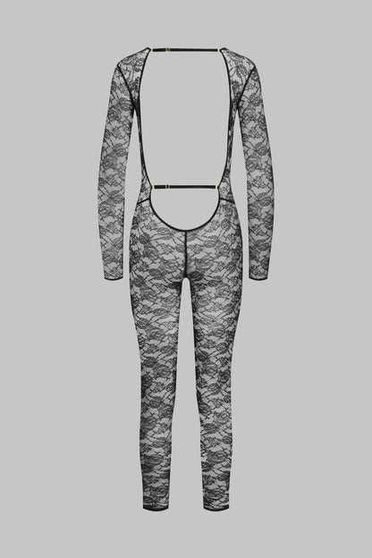 Langärmliger Jumpsuit mit V-Ausschnitt - Flashback