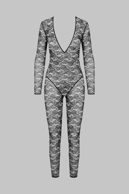 Langärmliger Jumpsuit mit V-Ausschnitt - Flashback