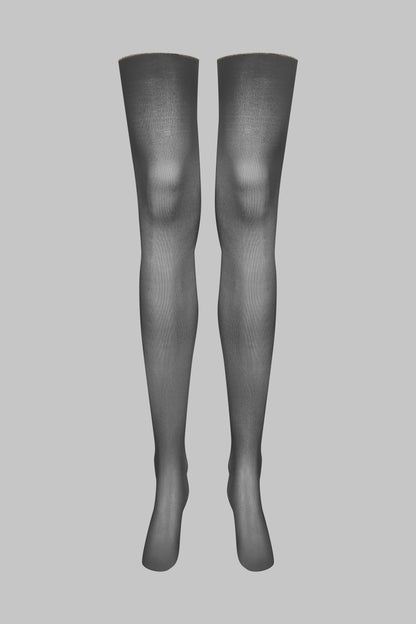 Geschnittene, gerollte Strümpfe mit Nähten aus Lurex 20D - Schwarz/Gold - Legwear